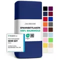Jacobson Spannbettlaken aus 100% Baumwolle, Jersey Bettlaken 160 g/m2, Spannbetttuch mit Gummizug, pflegeleicht & viele Farben blau 180 - 200 cm x 200 cm
