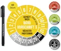 Frank Paperman® 60x DGVU V3 Prüfplaketten gelb 30 mm Durchmesser inkl. Folienstift, Prüfplaketten Nächster Prüftermin, UV-beständig, Hohe Klebkraft, 5 Farben, 2 Größen