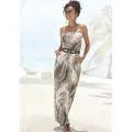 Maxikleid LASCANA, Damen, Gr. 34, N-Gr, braun (braun bedruckt), Jersey, Obermaterial: 95% Viskose, 5% Elasthan, bedruckt, modisch, figurbetont bodenlang, ohne Ausschnitt, ohne Ärmel, Kleider, mit Alloverdruck und Taschen, Bandeau-Kleid, Sommerkleid, schulterfrei