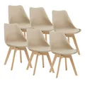 [en.casa] Esszimmerstühle Fläten 6er Set Stuhl Küchenstühle Kunstleder Essstühle gepolstert Esszimmerstuhl Holzbeine Küchenstuhl Polsterstuhl Beige