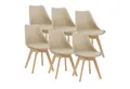 en.casa Esszimmerstuhl (Set, 6 St), »Fläten« mit Massivholzbeinen Kunstleder Beige