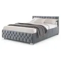 Polsterbett Nizza - Bettgestell Mit Lattenrost, Stauraum & Led Beleuchtung - Bett Mit Samtbezug & Chesterfield-steppung - 140x200 Cm Grau - Juskys