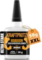 Sekundenkleber extra flüssig – XXL 50 g Superkleber mit Kapillarwirkung – ultradünn, transparent, wasserfest & hitzebeständig – KRAFTPROTZ Präzisionskleber für Holz, Glas, Metall, Kunststoff