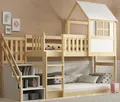 Interbeds Hochbett 90x200 cm mit Rutsche und Treppen Etagenbett Stockbett Holzbett Kinderbett mit Lattenrost Spielbett für Kinder Jugendbett aus Massivholz mit Sicherheitsgeländer (Mit Treppen)