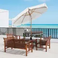 Sekey Sonnenschirm Holz Balkonschirm Rund Marktschirm Ø 300cm  Knickbar Terrasse Gartenschirm, Creme - Creme