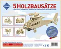 Pebaro 850 Holzbausatz Technik-Set, 5 Stück 3D Puzzles: Fahrrad, Lokomotive, Doppeldecker, Oldtimer, Hubschrauber; Modellbausatz, Basteln mit Holz, Holzpuzzle, vorgestanzte Holzplatten, Geschenkidee