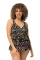 Ulla Popken Damen große Größen Übergrößen Plus Size Tankini, Früchte, Softcups, Volants, recycelt schwarz 44 826297100-44