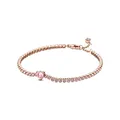 PANDORA Funkelndes Herz Tennisarmband in 14 Karat Rosévergoldeter Metalllegierung mit Künstlichen Kristallen, Gr.16, 580041C01-16