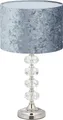 Relaxdays Tischlampe, Samtschirm, Kristallfuß, E14-Fassung, Wohn- & Schlafzimmer, Tischleuchte, H x D: 48 x 26 cm, grau