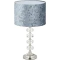 Relaxdays Tischleuchte Samt Glas Eisen Grau Silber mit Kristallen 48 cm x 26 cm 1,6 kg