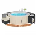 vidaXL Poolleiter, Whirlpool-Umrandung Schwarz Poly-Rattan und Massivholz Akazie