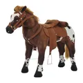HOMCOM Reitpferd Spielpferd zum Reiten Stehpferd mit Sattel, Sound, Steigbügel Plüschpferd für Kinder ab 2 Jahren Braun
