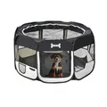 Petigi Welpenauslauf XL, 115x115x65 cm, Welpenlaufstall, Gehege für Hunde, Hasen, Meerschweinchen, Katzen, 8-eckig, pflegeleicht, Farbe: Schwarz