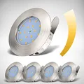 B.K.Licht - 5er Set Bad LED Einbaustrahler 230V 5,5W ultraflach dimmbar IP44, 60mm Lochmass, warmweiße Lichtfarbe, Deckenspots, Spots, Einbauleuchten, Einbauspots, Badezimmer, 75x30mm, Matt-Nickel