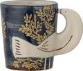 Bloomingville Hezha Tasse aus Steingut mit 3D-Vogelgriff, Spülmaschinenfest, 8x9 cm, 260ml, 82066105, Blau