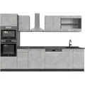 Küchenzeile Vicco R-Line Beton 300 cm mit Hochschrank, AP Anthrazit, Model 53829 - Grau/Dunkelgrau