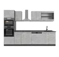 Vicco Küchenzeile R-Line, Beton/Anthrazit, 300 cm mit Hochschrank, AP Anthrazit