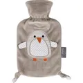 Fashy Wärmflasche Pinguin Pia, 6513, 0,8 Liter, braun, aus PVC, mit abnehmbarem Stoffbezug