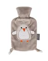 Fashy 0.8 Litre Hot Water Bottle with Pia Penguin Plush Cover - Taupe