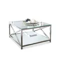 Loberon Couchtisch Stamford, edle Material-Kombi, eleganter Look, geradliniges Design, X-förmiges Gestell, Sofatisch, Edelstahl, Glas, Silber