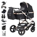 Daliya® BAMBIMO 3in1 Kinderwagen & Buggy Set mit i-Size Babyschale (ECE R129) – Kombikinderwagen ab Geburt bis 22 kg, pannensichere Räder, Federung, höhenverstellbar (Schwarz - Rahmen G)