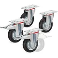 Relaxdays Schwerlastrolle Set 4-teilig, 100mm Ø, Gummi, Tragkraft 210kg, mit Bremse