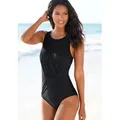 Badeanzug LASCANA, Damen, Gr. 50, Cup D, schwarz, Polyamid, Badeanzüge, mit Mesh-Einsatz
