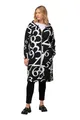 Ulla Popken Damen große Größen Übergrößen Plus Size Sweat-Longjacke, Zahlen, Kapuze, 2-Wege-Zipper schwarz 46+ 826460100-46+