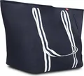 XXL Shopper Strandtasche – 100L große Freizeittasche für Familie & Urlaub – Robustes Leinenmaterial im maritimen Design – Mit Reißverschluss & Innenfach – Extra lange Schulterhenkel