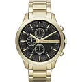 Armani Exchange Herren Quartz Armbanduhr, 46.00mm GehäusegröÃŸe mit schwarz analog Zifferblatt und Gold Metallarmband Armband AX2137