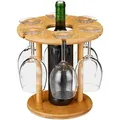Relaxdays Weinglashalter, Bambus, Für 6 Gläser, Rund Ø 25cm, Weingeschenk, Bar, Weinbutler Mit Weinflaschenhalter, Natur