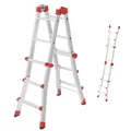 Hailo M80 Alu-Multifunktionsleiter - Schiebeleiter 4 x 3 Sprossen belastbar bis 150 kg - Sicherheitsgelenke und Rastgriffe - sprossenweise höhenverstellbar - Mehrzweckleiter rostfrei - Silber