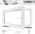 Kellerfenster Kunststofffenster weiß, BxH: 85 x 40 cm / 850 x 400 mm 3-fach Verglasung (32 mm) Dreh-Kipp inkl. Pilzkopfverriegelung, DIN Links (Griff Rechts)