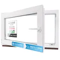 Kellerfenster Kunststofffenster weiß, BxH: 85 x 40 cm / 850 x 400 mm 3-fach Verglasung (32 mm) Dreh-Kipp inkl. Pilzkopfverriegelung, DIN Links (Griff Rechts), 60 mm Profil