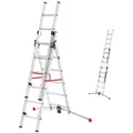 Hailo S100 ProfiLOT 3-teilige Alu-Kombileiter mit LOT-System - gleicht Unebenheiten aus - 2 x 6 + 1 x 5 profilierte Sprossen belastbar bis 150 kg -... - Silber