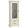 Forte Kashmir Vitrine mit 1 Glastür und 2 Schubladen, Holzwerkstoff, Pinie Weiß, B x H x T: 78 x 210,3 x 48,2 cm