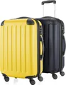 HAUPTSTADTKOFFER - Spree - 2 x Handgepäck-Trolleys mit Dehnfalte, Kofferset Kabinenkoffer-Set, Bordgepäck erweiterbar TSA, 4 Rollen 55 cm, 42 Liter,Gelb-Dunkelblau