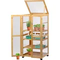 dobar® Großer Anzuchtschrank Dome aus Holz - Gewächshaus mit 4 Ablagen für Innen- und Außenbereich - Treibhaus mit Deckel und Türen - 56 x 52 x 116 cm - Natur