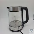 Amazon Basics Elektrischer Wasserkocher aus Glas, 1,7 l, 2200 W, Schwarz, Silber