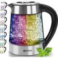 Ecosa Glas Wasserkocher mit Temperatureinstellung | 40°C - 100°C | LED Beleuchtung | Hochwertiges Edelstahl | Kalkfilter | 1,7 L | 2200 W - Silber/Schwarz