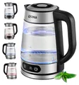 Ecosa Glas Wasserkocher 1,8 Liter | 2200 Watt | Edelstahl mit Temperaturwahl | Teekocher | 100% BPA FREI | Warmhaltefunktion | LED Beleuchtung im Farbwechsel | Temperatureinstellung (40°C-100°C)