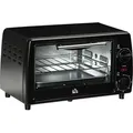 HOMCOM Mini Backofen 10 Liter 750W Kleiner Elektrobackofen mit Temperatur bis zu 230 °C Timer 60 Minuten Backblech und Rost 36,5x26x22 cm Schwarz - Schwarz