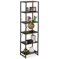 Relaxdays Standregal, Dunkelbraun, Holzwerkstoff, Metall, 50x180x35 cm, Wohnzimmer, Regale, Bücherregale
