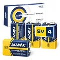 Allmax 9V Block (6LR61) Maximum Power Alkaline-Batterien (4 Stück) - Ultra-langlebig, 7 Jahre Haltbarkeit, auslaufsicheres Design - perfekt für Rauchmelder und kabellose Mikrofone (9 Volt)