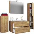 VCM 5-tlg. Set 1 Waschtisch mit zwei Schubladen, 1 Spiegelschrank, 1 Waschbecken, 1 Midischrank, 1 Hochschrank Keramik Waschbecken hängend Unterschrank 80 cm Badmöbel Set Waschplatz - Badinos
