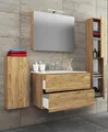 VCM 5-tlg. Set | 1 Waschtisch mit zwei Schubladen, 1 Spiegelschrank, 1 Waschbecken, 1 Midischrank, 1 Hochschrank | Keramik Waschbecken | hängend Unterschrank 80 cm | Badmöbel Set Waschplatz – Badinos
