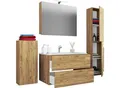 VCM 5-tlg. Set 1 Waschtisch mit zwei Schubladen, 1 Spiegelschrank, 1 Waschbecken, 1 Midischrank, 1 Hochschrank Keramik Waschbecken hängend Unterschrank 80 cm Badmöbel Set Waschplatz – Badinos