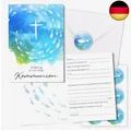 15er Set Kommunionskarten in Blau/Grün - Klappkarten in DIN A6 mit 15