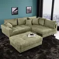 riess-ambiente Modernes Ecksofa KENT 220cm grün Cord inkl. Hocker Federkern L-Form Wohnlandschaft - Grün