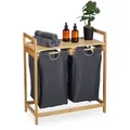 Wäschekorb Regal, Bambus, Ausziehbar, Hbt: 73 X 64 X 33 Cm, 2 Fächer & 1 Ablage, Wäschesammler Bad, Natur/grau - Relaxdays